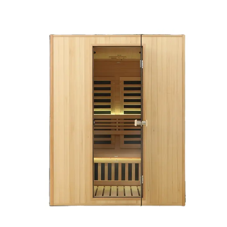 2 persone Indoor Hammam saune Hemlock Low EMF Sauna a infrarossi lontani con 6 riscaldatori in carbonio illuminazione cromoterapia ionizzatore di ossigeno