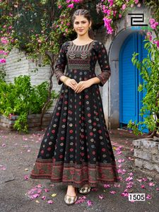新系列人造丝Anarkali礼服，颈部刺绣，为女性准备批量制作Anarkali Salwar <span class=keywords><strong>Kameez</strong></span>