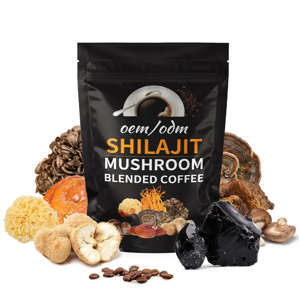 OEM Shilajit Extract Mushroom wholesale retail instant lingzhi Healthy Black coffee for immune system improving