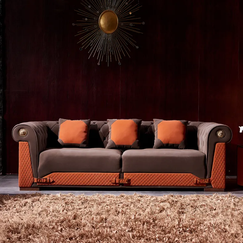 الفخامة المعاصرة وحدات البني أريكة جلدية الأريكة جديد تصميم الكتان المخملية طقم أرائك من النسيج