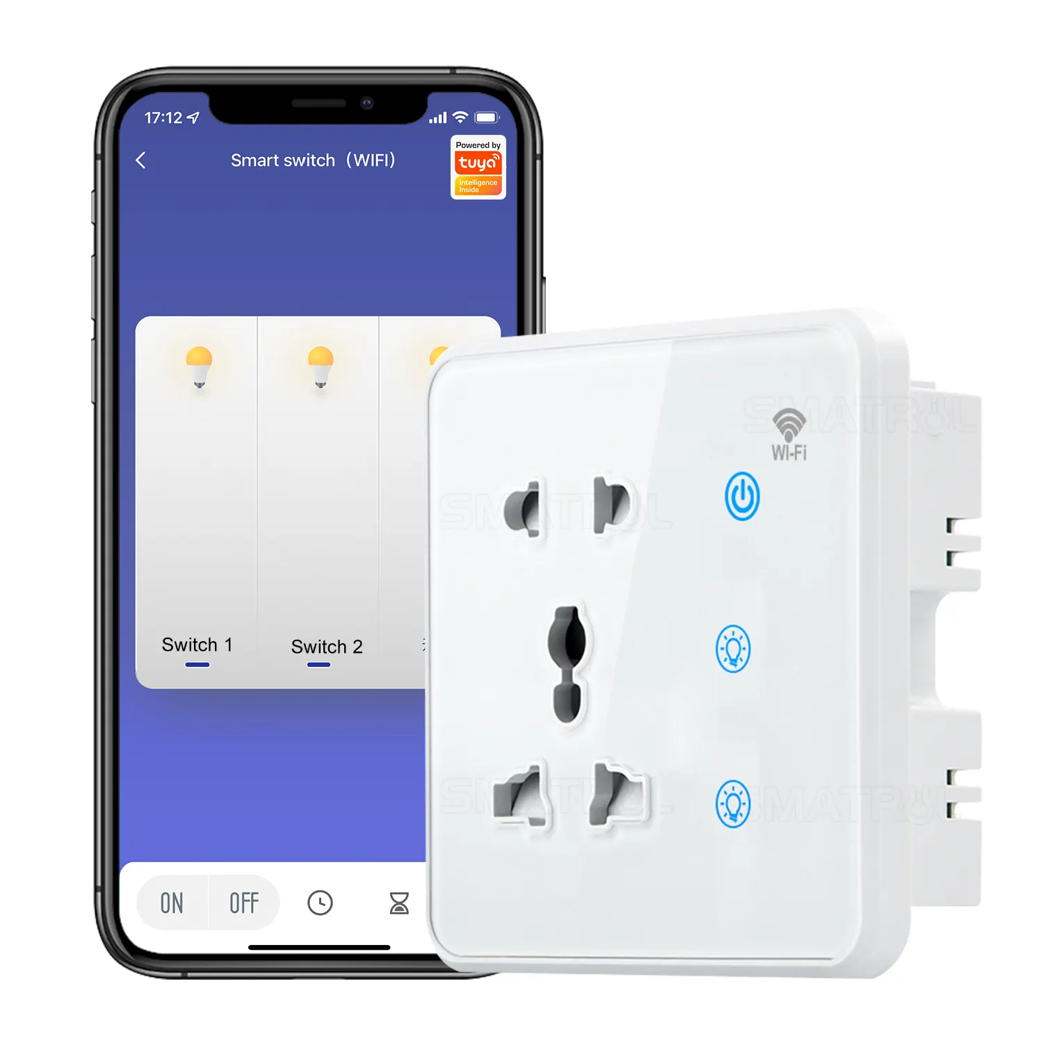 SMATRUL Tuya Wifi Wall Smart Socket 2Gang Switch Light Touch US EU UK Plug Glass Timing App App elettrica per Google Home Alexa