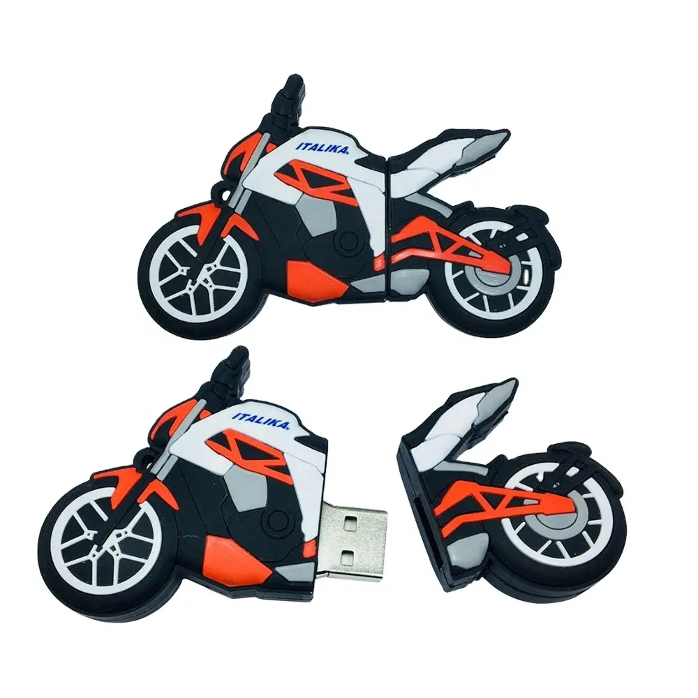 Kustom 3D sepeda motor bentuk PVC USB Flash Drive USB memori Custom karet USB Flash Drive dengan Logo PenDrive stik memori
