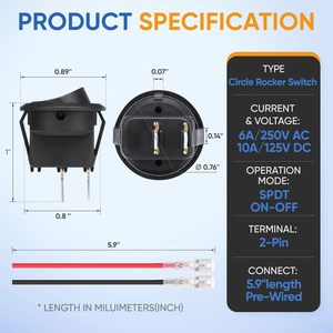 12V Rocker anahtarı 2 Pin AC 6A/250V 10A/125V SPST 2 pozisyon açma/kapama geçiş anahtarı, araba tekne RV için deniz KCD1 Rocker anahtarı T85 - Product Image 5