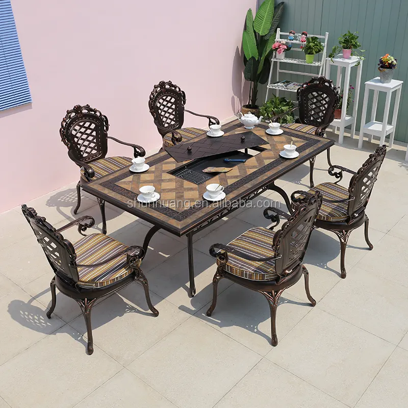 Ensemble de table à manger et chaise, joli mobilier d'extérieur en aluminium moulé, pour patio, salle à manger, BBQ, livraison gratuite