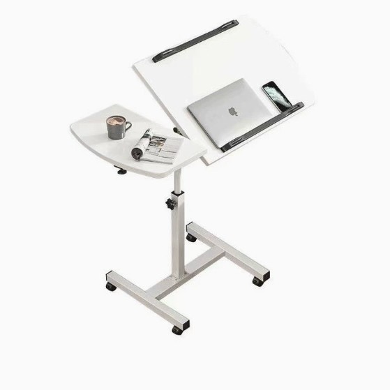 Mobile double-panel height-adjustable table - white