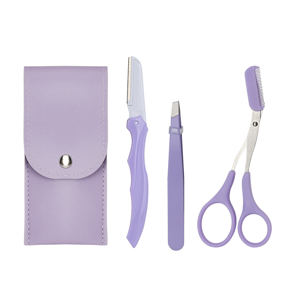Ensemble trois pièces : sac en cuir violet