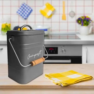 Fabrika marka yeni dikdörtgen Compostable gıda hurda Bin dikdörtgen Metal kompost Bin ile karbon filtre kapak ve ahşap kolu - Product Image 2