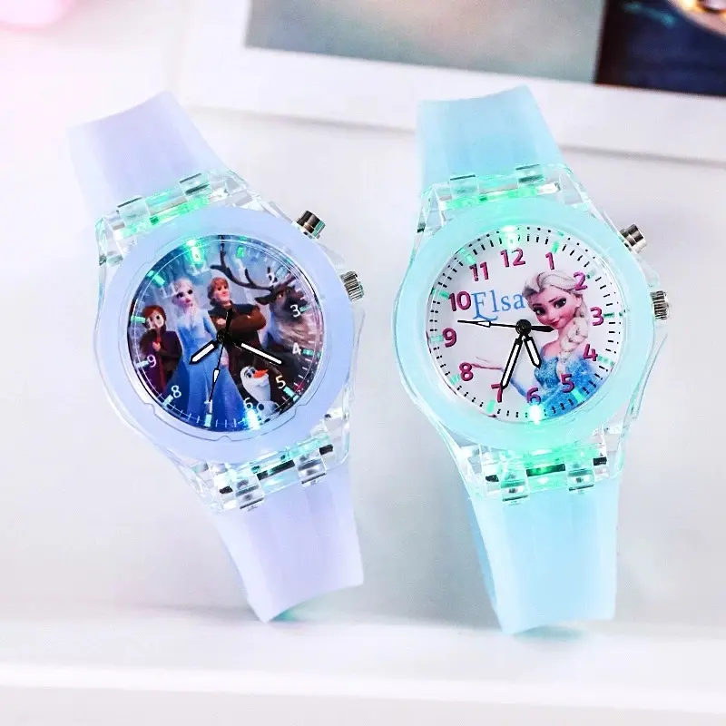 Vente chaude pas cher cadeaux mode princesse motif enfants lumière enfants montres belle bande dessinée montre-bracelet à quartz