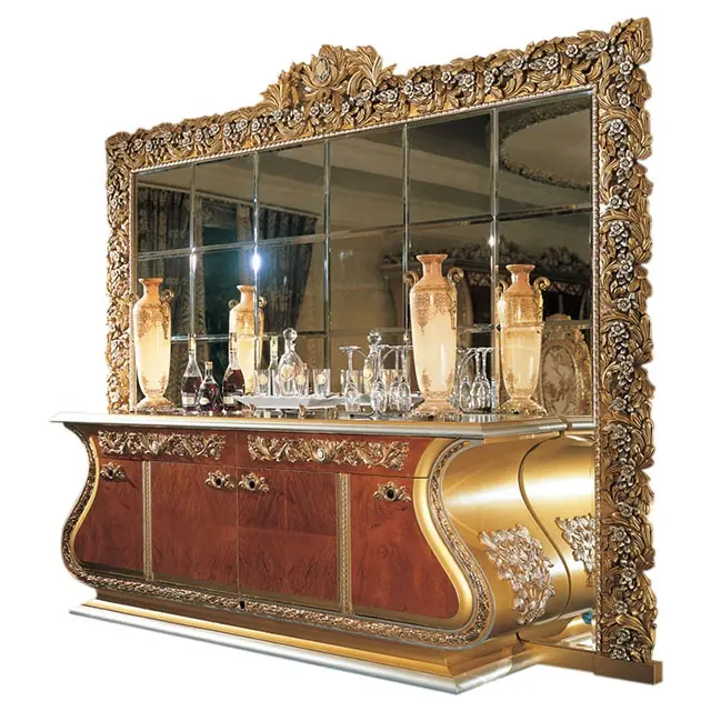 Royal palace rococo armário de buquê, luxuoso, armário de madeira sólida, prancha lateral dourada com espelho