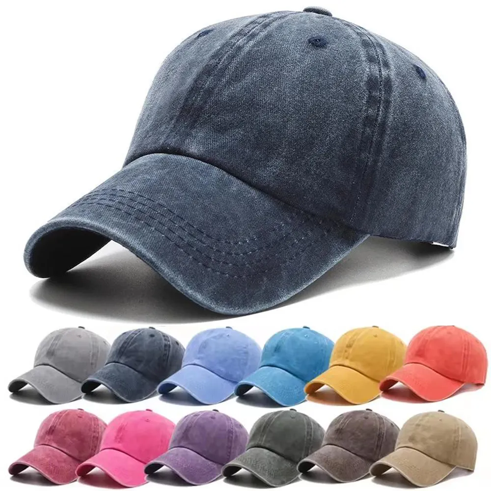 Wholesale Custom Logo Retro Vintage Cotton Adjustable Unstructured Dad Hats Solid Color Distressed Washed Sports Baseball Caps