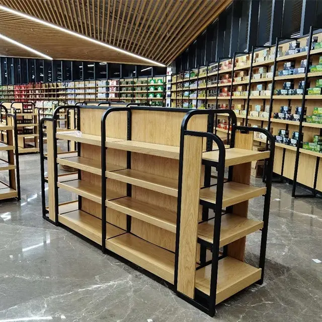 Negozio di liquori scaffali per negozi di alimentari in legno alla moda scaffali per negozi di alimentari