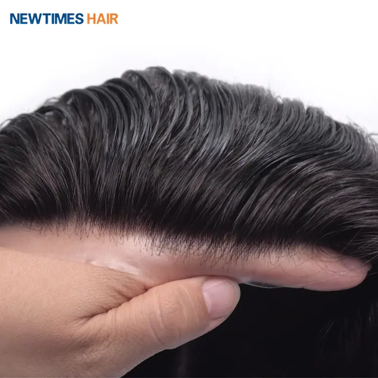 HS1 newtimeshair estoque homens de cabelo humano toupee pele super fino pu patch sistemas de substituição de cabelo para homens