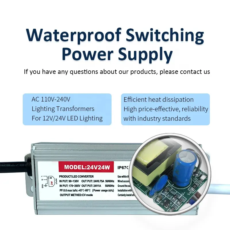 IP68 110V 220V AC DC แรงดันไฟฟ้าคงที่24W ถึง400W 12V 24V 24V ไดรเวอร์ไฟ LED กันน้ำสลับแหล่งจ่ายไฟ