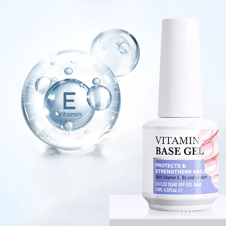 Cobertura de base transparente profissional super brilhante para esmalte de unhas, gel vegano de vitamina E B5 e cálcio 4 em 1