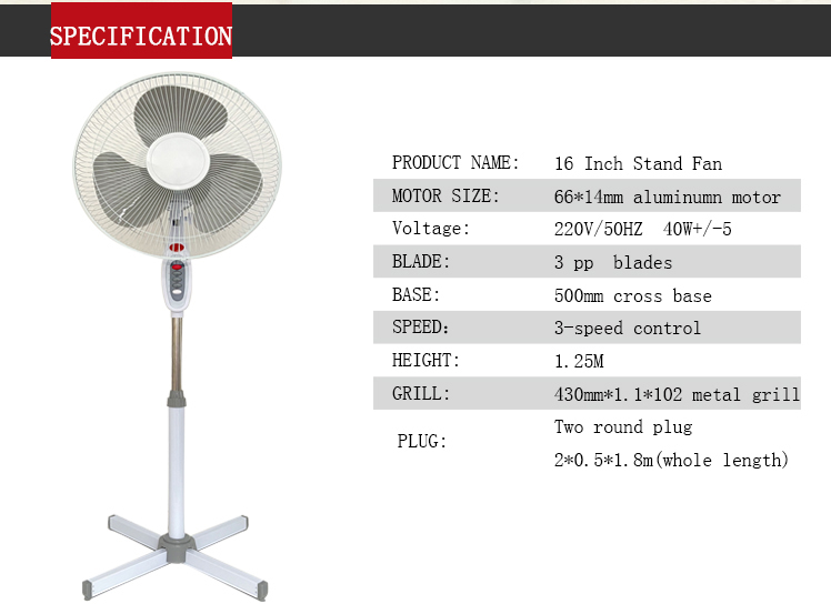 Cheap 16-Inch fashion Stand Fan cost-effective Three-leaf metal mesh Stand Strong Wind Fan