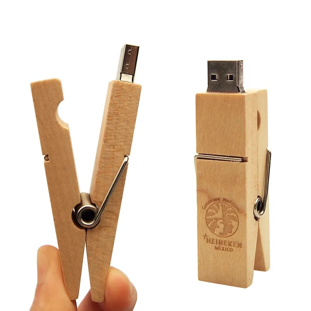 Prendedor de roupa ecológico de madeira com pen drive USB, memória de madeira para publicidade de brindes promocionais, prendedor de roupa com pen drive com flash drive