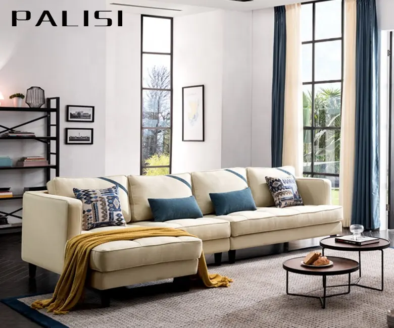 أريكة منزلية من عدة قطاعات بتصميم ريفي أريكة على شكل حرف L غرفة معيشة بأربعة مقاعد