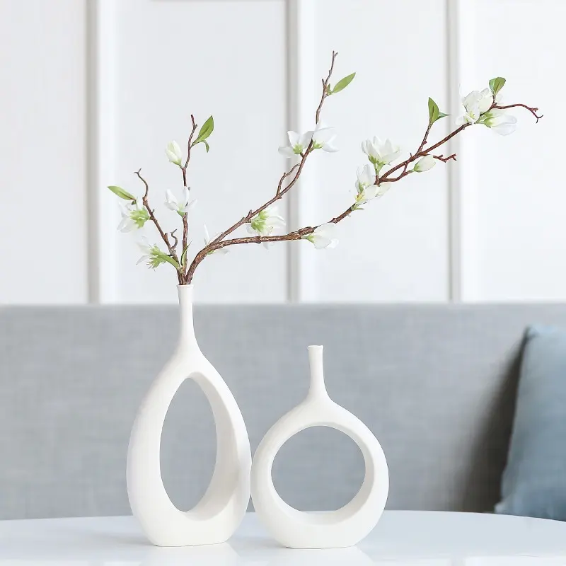 10 "12" Home Decor Schwarz-Weiß-Donut Hollow Modern & Geometric Flower Vase Weiße Vase für Dekor