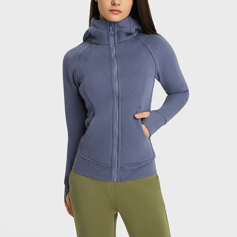 Kadınlar kış sıcak rüzgar geçirmez Slim Fit nefes spor Yoga giyim fermuar ceketler uzun kollu açık alan sporları spor eğitim ceket