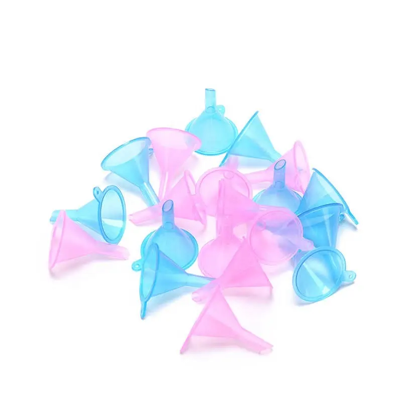 Mini funil de plástico multiuso, funil transparente de plástico rosa azul para encher perfume fragrância