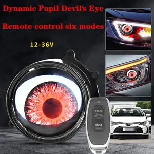 3 inç 12V uzaktan kumanda 2 In 1 araba led sis LED şeytan gözler far projektör Lens için araba motosiklet dinamik dekoratif işık - Product Image 3