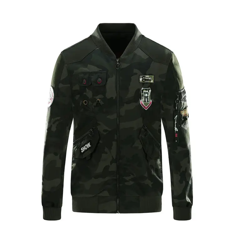 Winter Jugend Armee Grün Abzeichen Tarnung Mantel Männer Vintage Warm Hübsche Bomber jacke