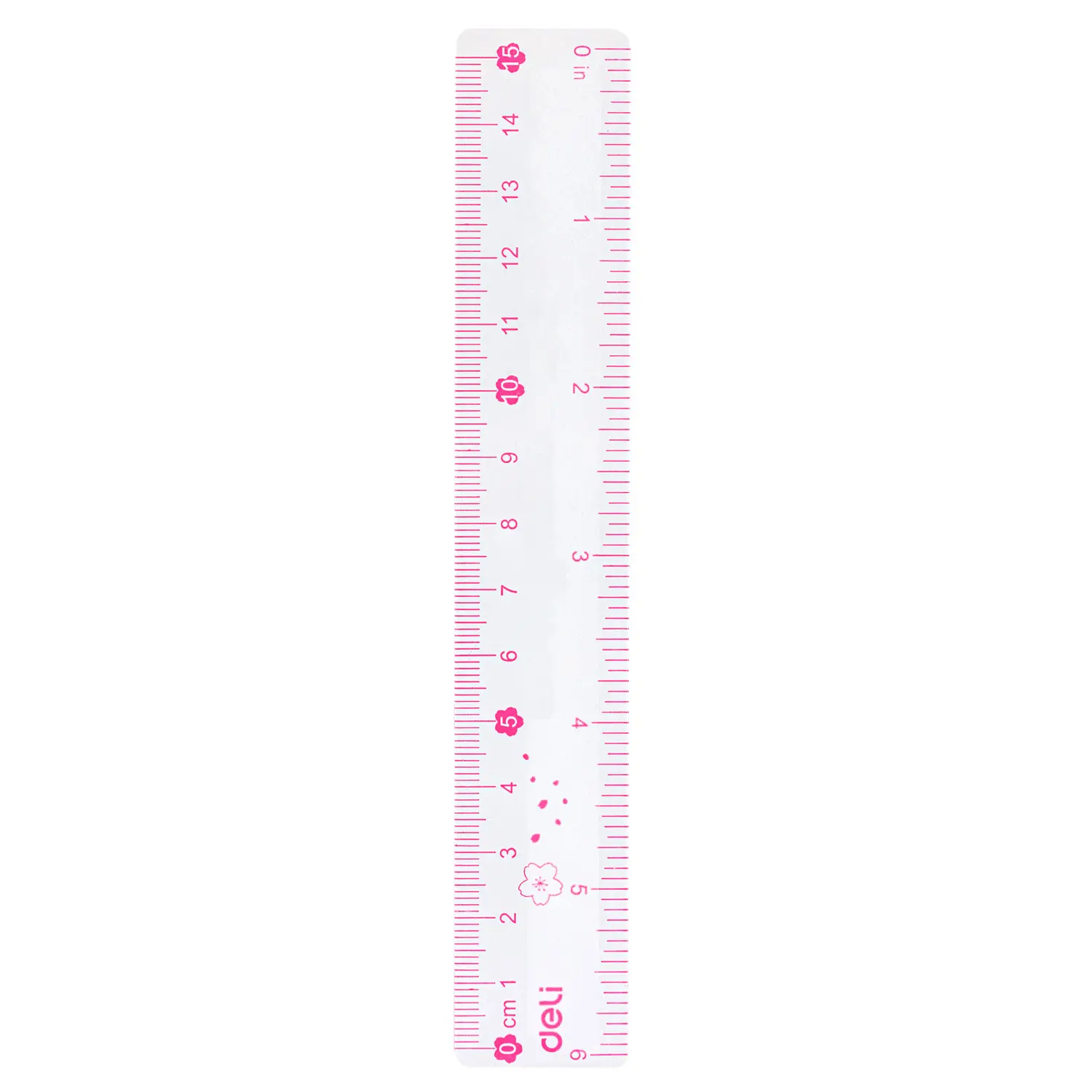 Régua de plástico Deli EH655 para estudantes do ensino fundamental e médio, régua de 15 cm rosa, balança para desenho de papelaria