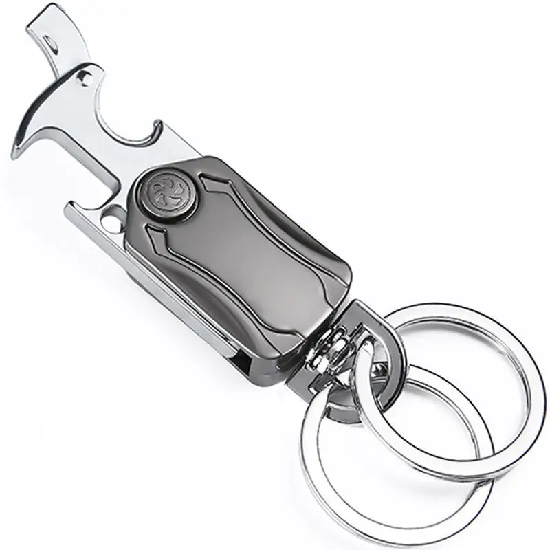 Móc chìa khóa với 2 vòng chìa khóa chai bia Mở Con dao nhỏ 360 xoay quay xe Keychain 2 Keyring cho nam giới phụ nữ Quà Tặng