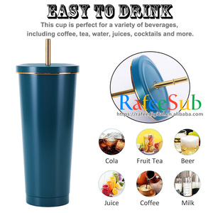 Kişiselleştirilmiş 16oz <span class=keywords><strong>25oz</strong></span> çift duvarlı yalıtımlı buzlu kahve Metal paslanmaz çelik soğuk kapaklı bardak saman ve lüks altın jant