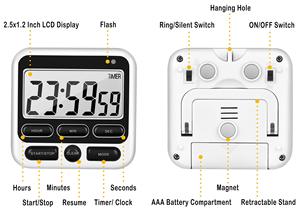 Schermo digitale Timer da cucina grande Display Timer digitale quadrato cottura Count up conto alla rovescia sveglia sonno cronometro orologio - Product Image 6