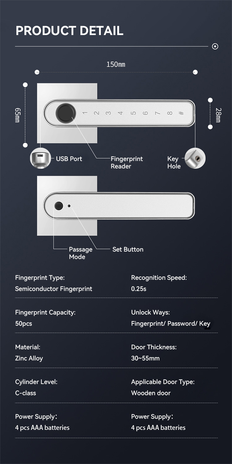 Cheap Fashion Waterproof Digital Biometric Security Fingerprint  Keypad Home Ttlock Phone Door Smart Lock