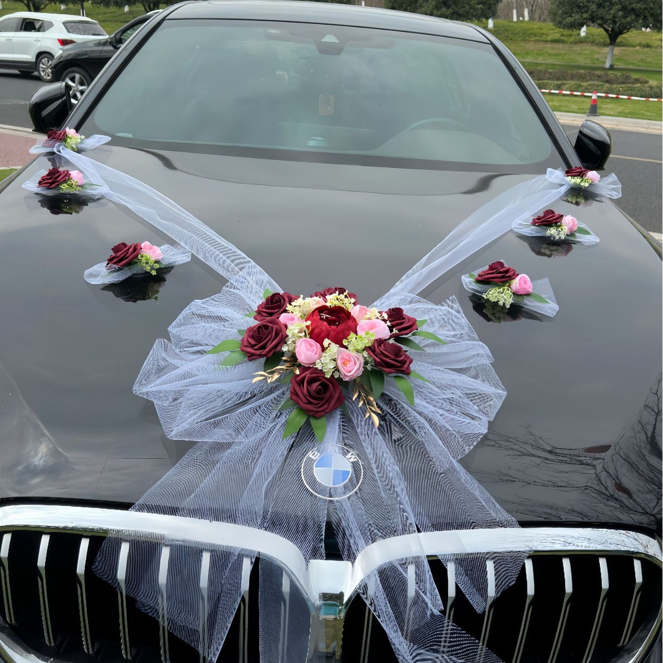 9# Fleur de tête de voiture rouge grande 6 petite
