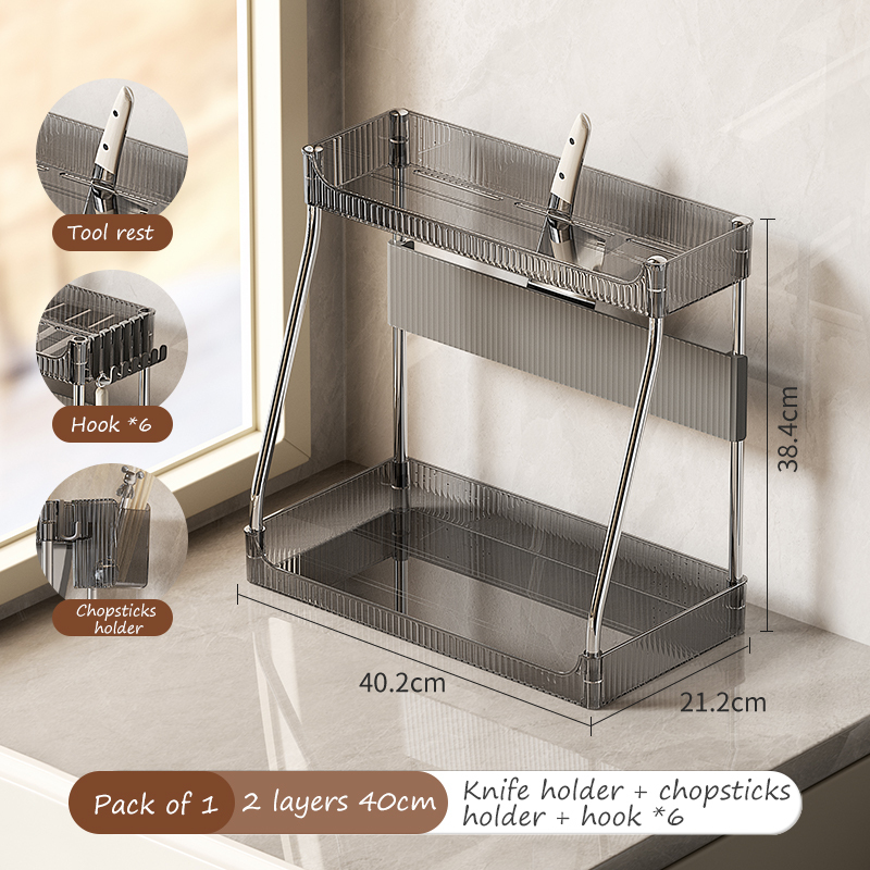 Grigio 2 strati 40 cm+portacoltelli+6 ganci+portabacchette