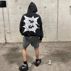 批发男士裁剪厚定制连帽衫制造商高品质奢华图形刺绣裁剪顶部酸洗切割连帽衫