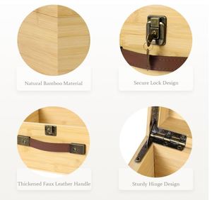Lớn tre gỗ hộp lưu trữ với khóa bản lề Nắp PU da xử lý lưu trữ bằng gỗ Vali lưu niệm Stash ngực hộp trường hợp - Product Image 4
