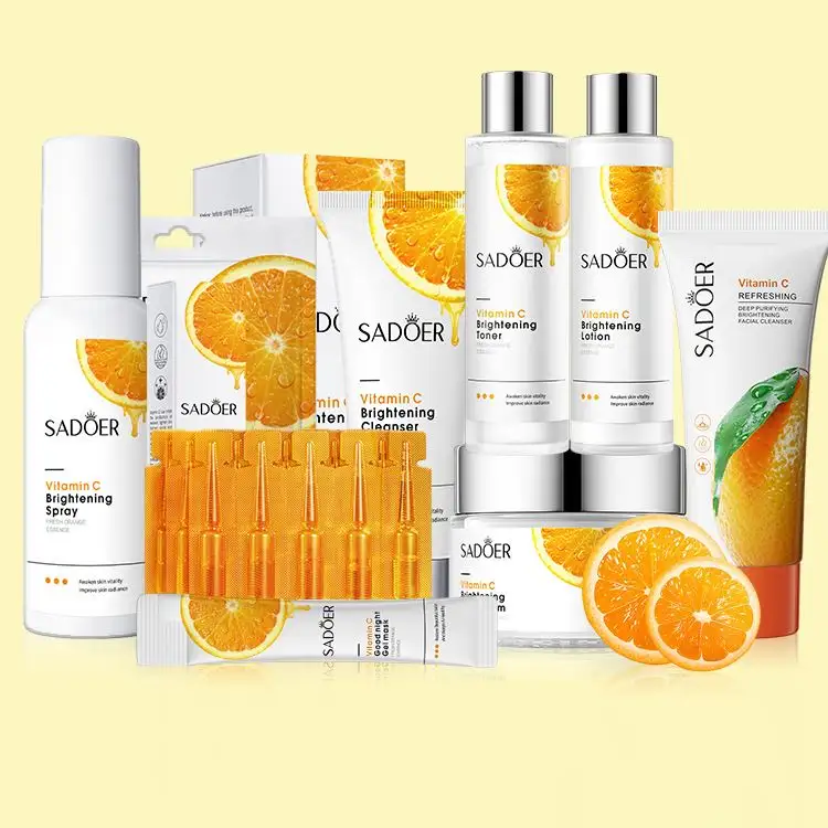 OEM White ning SADOER Großhandel Kräuter VC Vitamin C Gesichts öl Serum Ampulle Anti-Aging feuchtigkeit spendende Gesichts maske Gel Hautpflege-Set