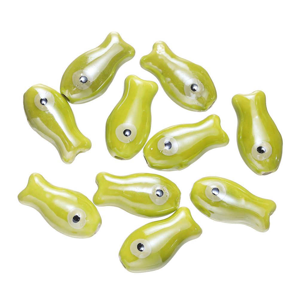 Ceramic fish beads - yellow-green