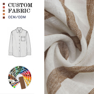 Giao Hàng Nhanh 150Gsm Linen Cái Nhìn Áo Sơ Mi Vải 100% Polyester Sợi Nhuộm Hiệu Quả Nhăn Sọc Dệt Vải Cho Mùa Xuân Quần Áo - Product Image 3