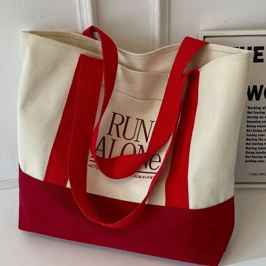 Nuevo estilo de moda respetuoso con el medio ambiente compras mujeres bolsa de lona con bolsillo bolsa de algodón con bolsas logotipo impreso personalizado