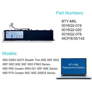 <span class=keywords><strong>MSI</strong></span> GS65 <span class=keywords><strong>GS75</strong></span> P65 P75 WS65 WS75 PS63 PS42 Stealth ince 8SD 8SE 8SF 8SG 8RE için BTY-M6L Laptop batarya