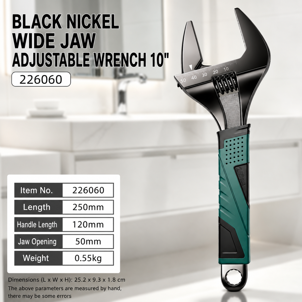 10 inches long Black nickel multi-functional adjustable wrench