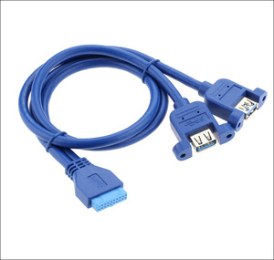 คอมพิวเตอร์พีซีกรณีภายในเมนบอร์ด19pin หญิงถึง2พอร์ต Usb 3.0ประเภทหนึ่งสกรูหญิงล็อคแผงยึดสายเคเบิลสีฟ้า50ซม. - Product Image 5