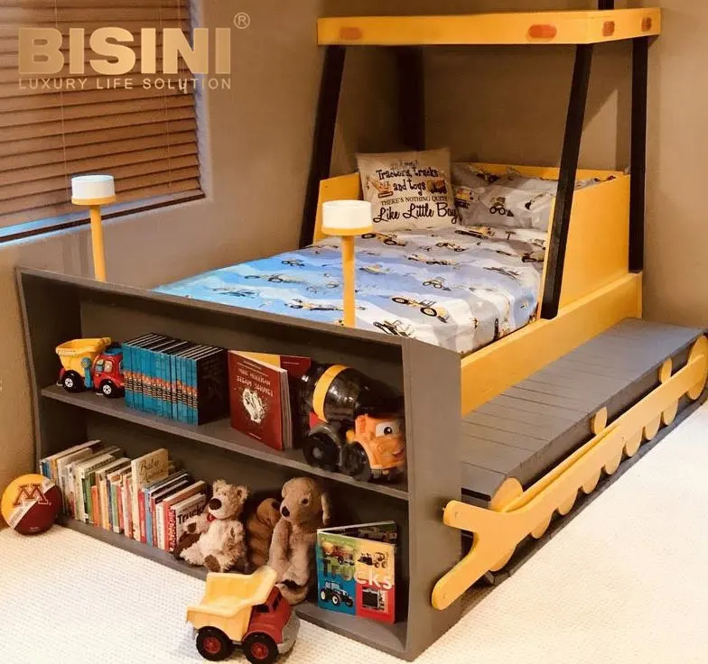 Деревянная индивидуализированная детская бульдозер дизайнерская односпальная креативная автомобильная кровать для детей