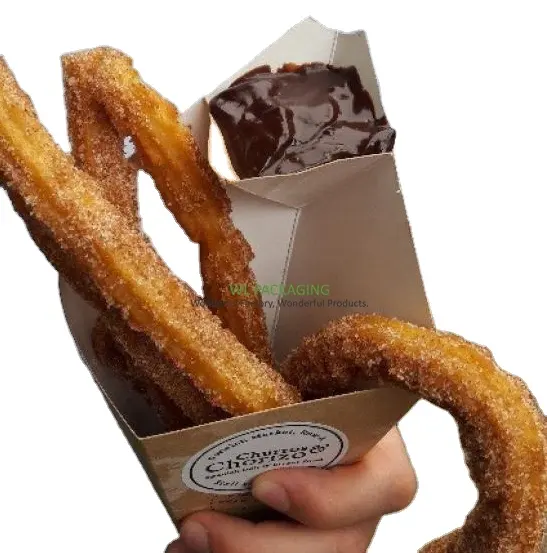 Boîte d'emballage de churros en papier de qualité alimentaire à impression personnalisée avec récipient à sauce