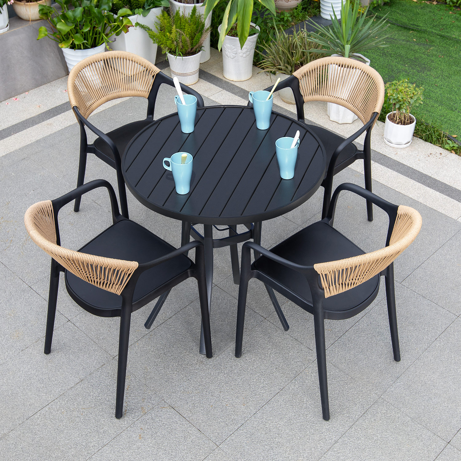R-HW-80cm WPC table+4 chairs