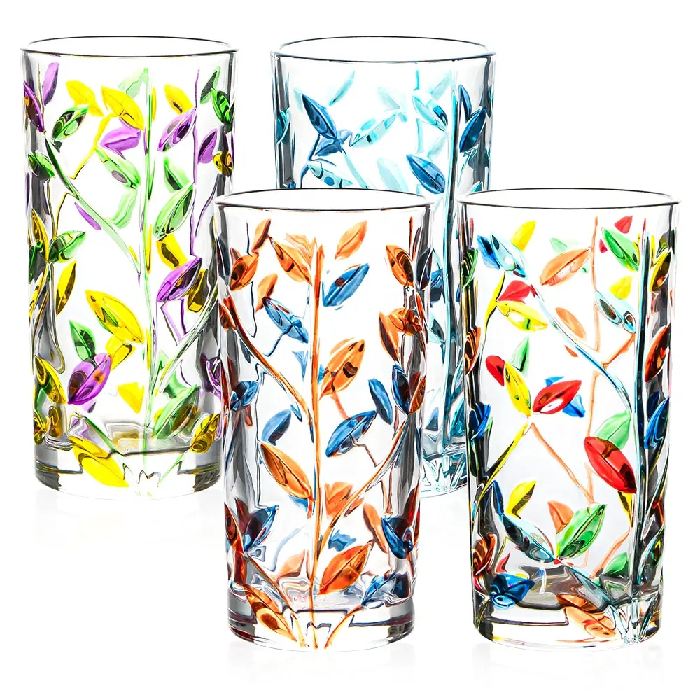 Lead-free Glass Whiskey Glasses Creative Hand-painted Leaf Twig Embossed Glass Cups