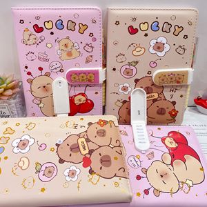 12 Uds Capybara código de dibujos animados diario libro con bloqueo PU Bloc de notas con bolígrafo Agenda planificador hecho a mano cuenta libro Journa - Product Image 6