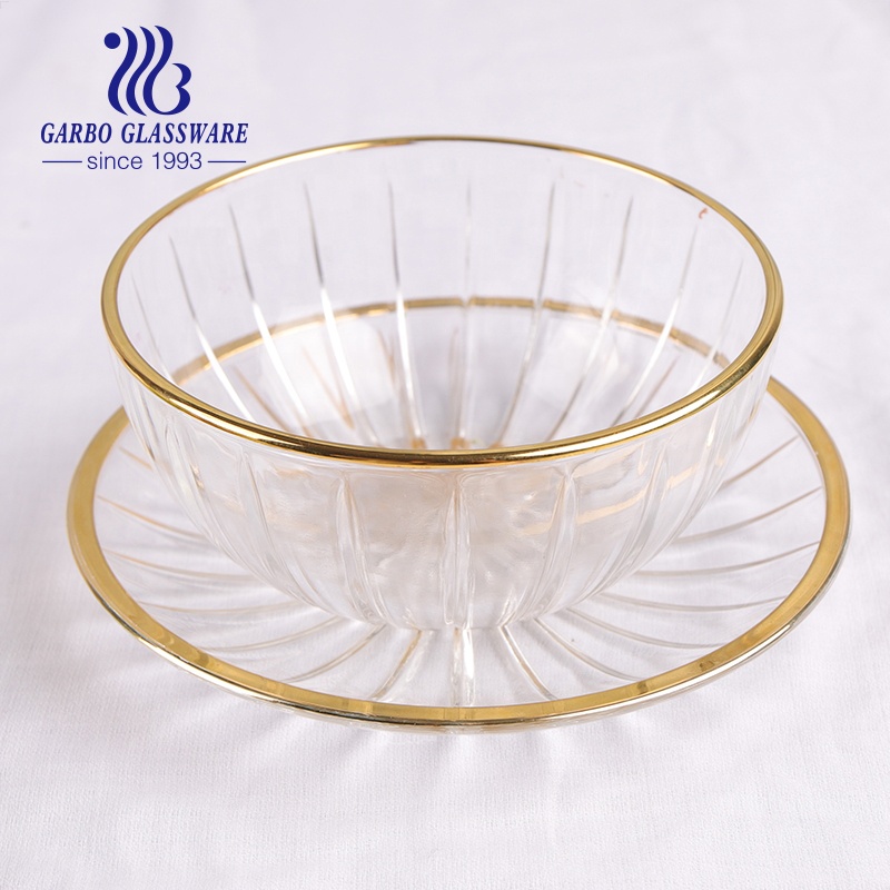 Luxury gold rim Charger serving plates 4/5/5.5/7/8 inch clear modern kitchen salad bowls glass mixing bowl for wedding party