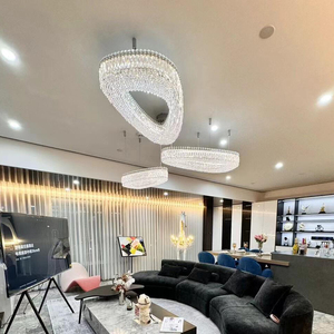 环球现代奢华光泽室内酒店玻璃发光二极管钢圆圆金水晶吊灯吊灯家居吊灯 - Product Image 4