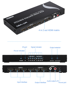 Matriz de conmutación HDMI 4x2 4 en 2 4 entrada 2 salida con control remoto IR 4x2 matriz HDMI interruptor